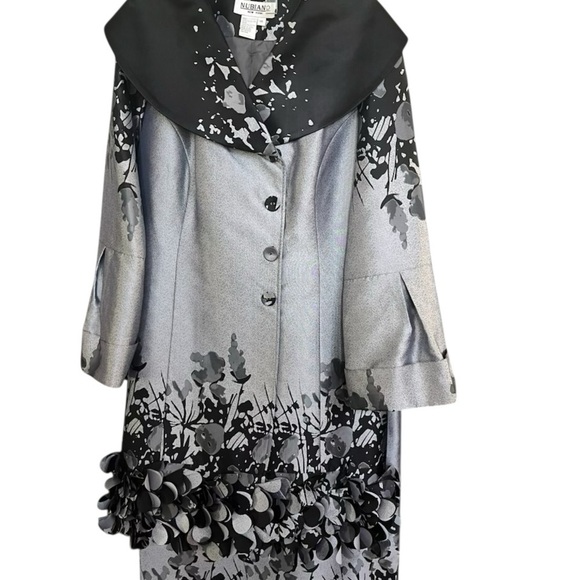 Nubiano New York 2-Piece Silver & Black Floral Church Skirt Suit – Size 14 - Picture 2 of 8